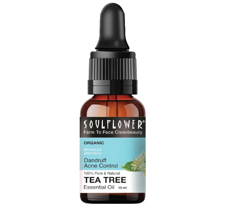 Soulflower Tea Tree Essential Oil for Skin, Hair, Face, Acne Care, Dandruff | Ecocert Certified Organic 100% Pure, Natural, Undiluted Therapeutic Grade | 15ml